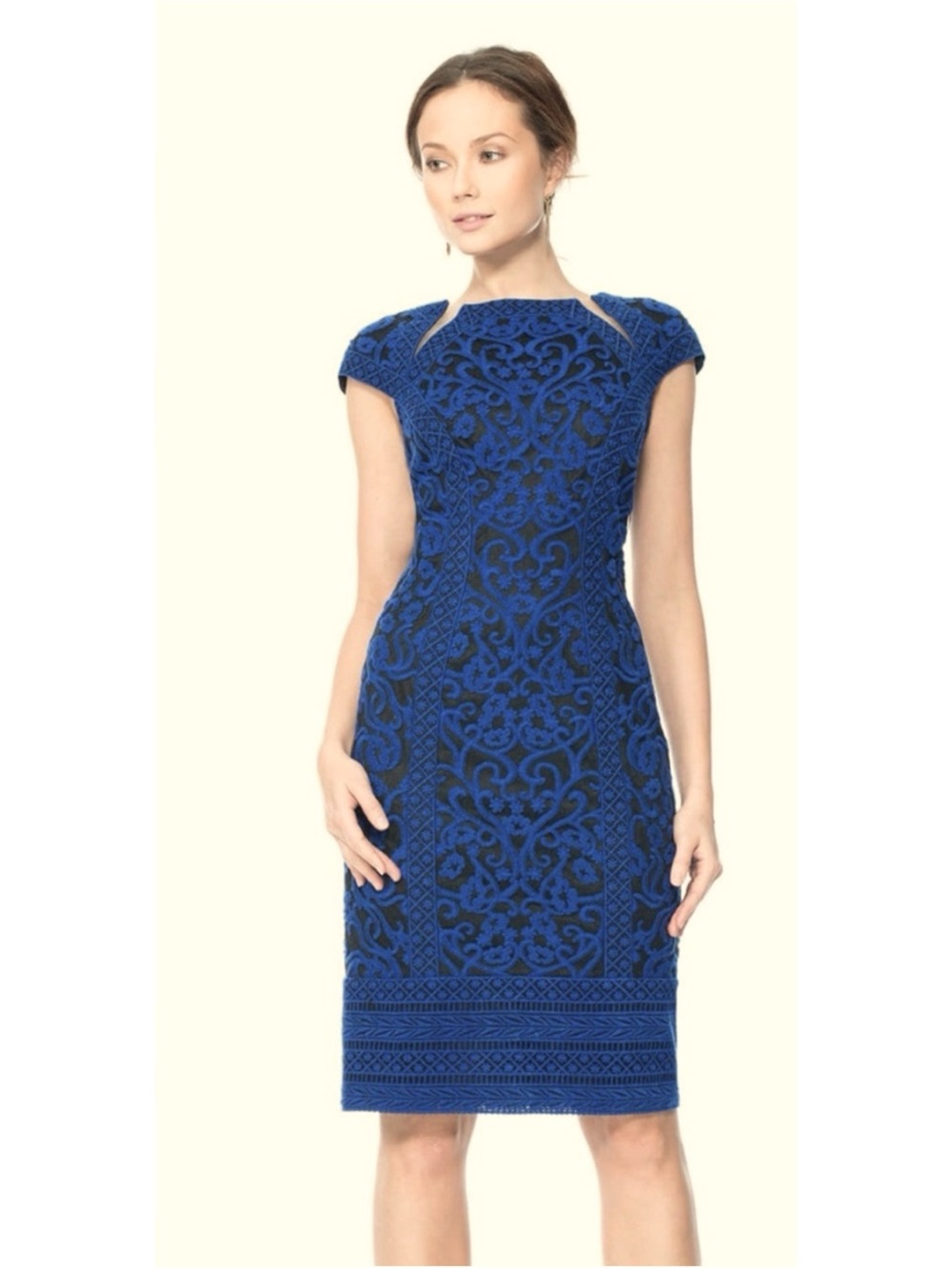 Tadashi Shoji Cobalt Blue Embroidered Lace Sheath Dress 💙💙